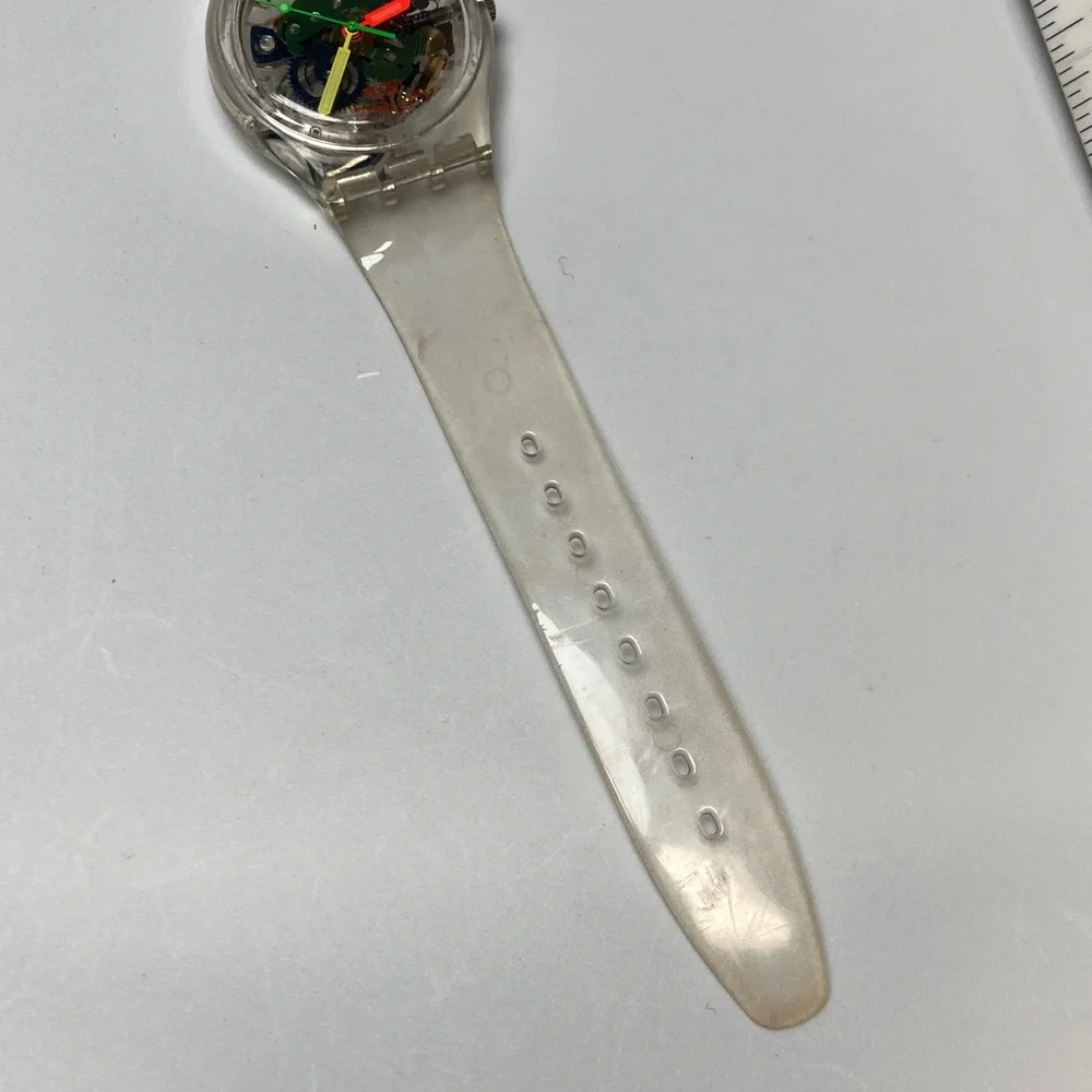 Swatch GZ159 jelly skeleton piano, clear strap and case, new battery, Y2K
